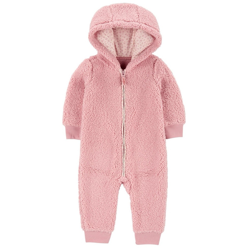 Carter’s Baby Girl Faux Sherpa Hooded Jumpsuit Romper Fleece Bunting Size 6M